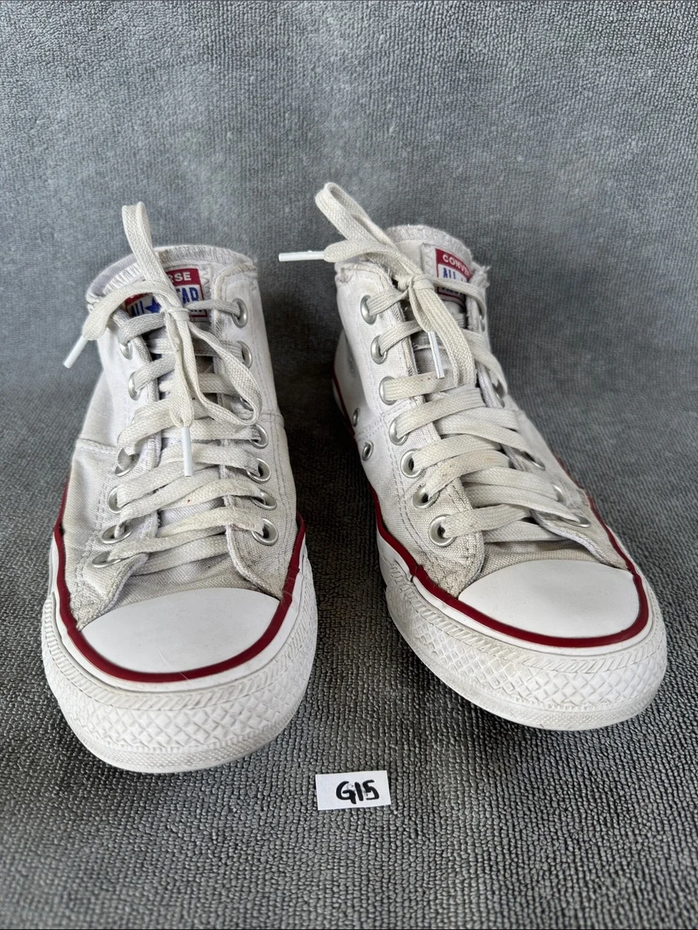 Converse Women’s Size 6 Men’s Size 4 White High-Top Sneakers with Red Trim